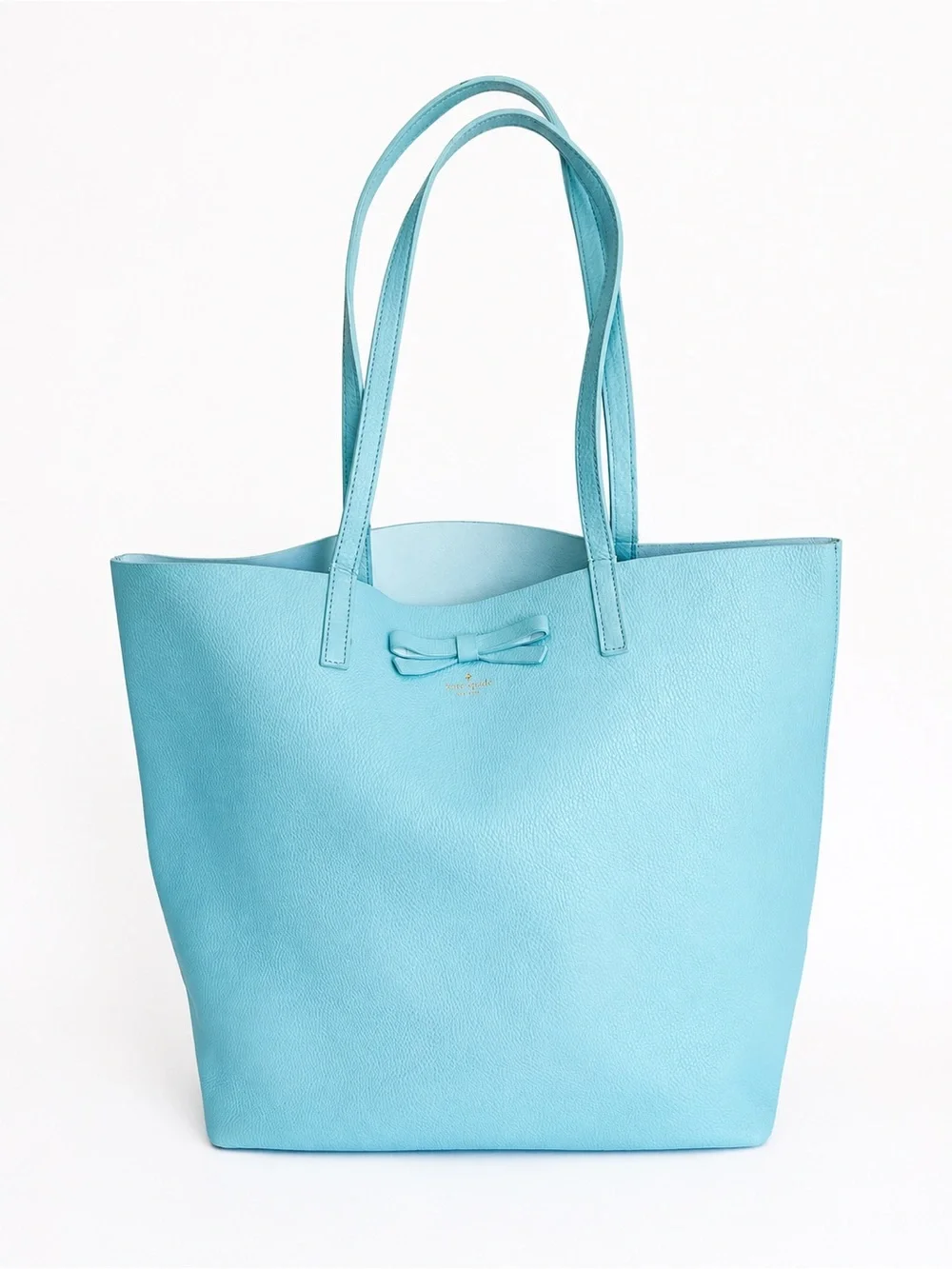 Kate Spade New York Seafoam Blue Leather Bow Tote Bag Large Shoulder Purse